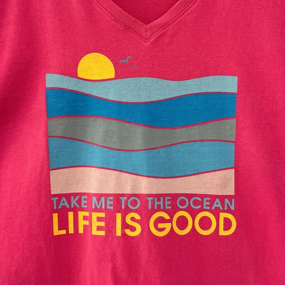 Life Is Good Crusher Tee V-Neck “Take Me to the Ocean” Pink Classic Fit Medium - Picture 2 of 9